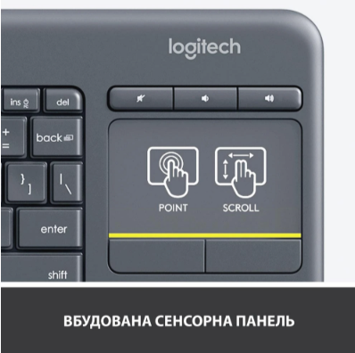 Клавіатура Logitech K400 Plus Touch Wireless UA Black (920-007145) | Зображення 5