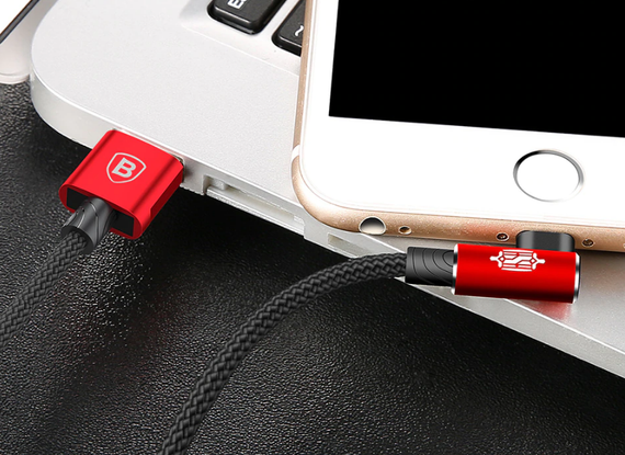 Угловой Lightning кабель Baseus Elbow Type Cable 1m - Black/Red | Зображення 5