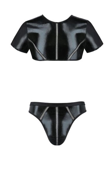 Комплект чоловічої білизни під латекс Passion 057 SET PETER XXL/XXXL Black, кроп-топ, стринги Sex Aura | Зображення 2