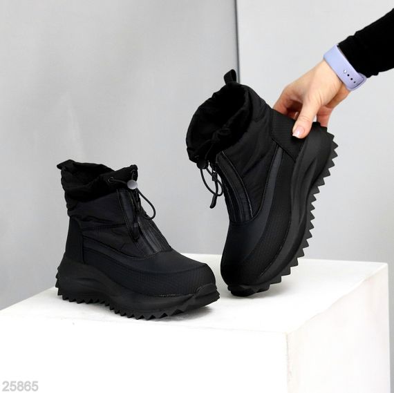 Спортивные черные ботинки дутики водонепроницаемые с фиксатором | Зображення 1