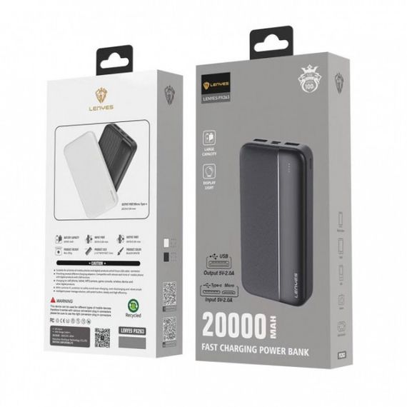 Зовнішній акумулятор Power bank 20000mAh з USB, Lenyes PX263 / Повербанк із швидкою зарядкою