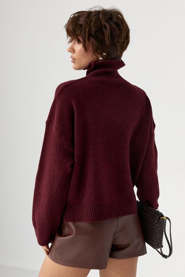 Теплий вільний гольф з розрізами внизу - бордо цвет, ONE SIZE (є розміри) | Зображення 1