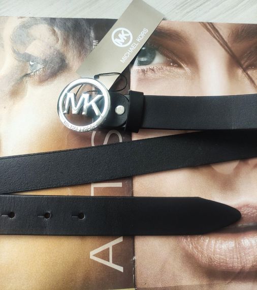 Модний чорний шкіряний ремінь Michael Kors пряжка срібло | Зображення 1