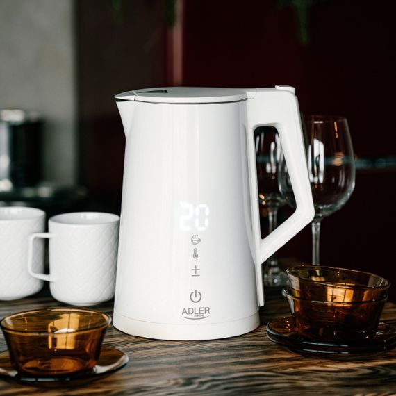 Електрочайник Adler AD 1345 білий, 1,7 л, 2200 Вт, з регулюванням температури та подвійними стінками | Зображення 7