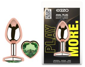 Анальная пробка с кристаллом EGZO - Rose Gold Heart Plug Green size S Sex Aura