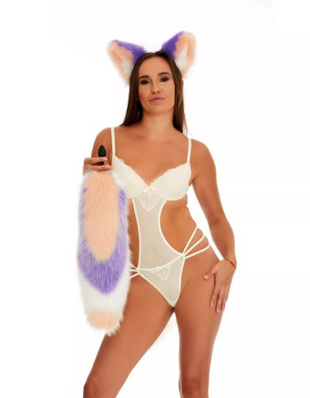 Анальний хутряний хвіст без пробки, Триколірний: Персиковий, фіолетовий, білий з персиковим кінчиком, OKOVA 50 см. sexstyle | Зображення 4