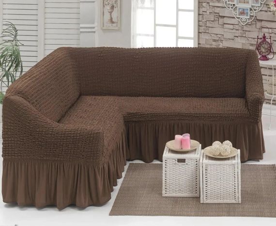 Чохол на кутовий диван з оборкою, накидка на диван.