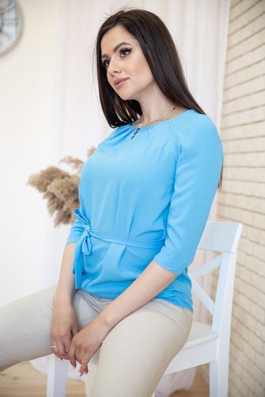 Блузка з рукавами 3/4 і поясом, колір Блакитний, 172R1-1 | Зображення 1