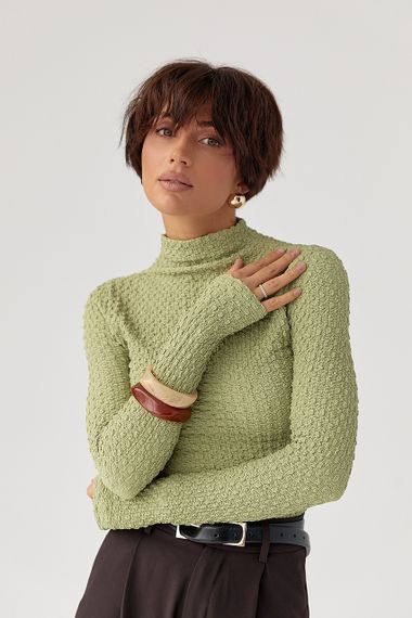 Облягаючий гольф із жатої тканини - салатовий цвет, L (є розміри) | Зображення 4