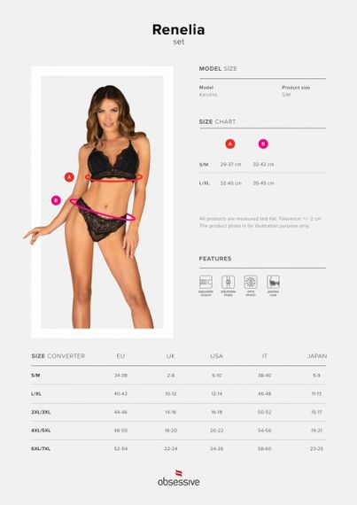 Комплект з трусиками Obsessive Renelia set Чорний L/XL | Зображення 7