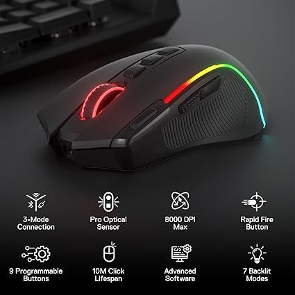 Игровая мышь Redragon M612 PRO RGB, проводная/беспроводная оптическая мышь с разрешением 8000 точек на дюйм | Зображення 1