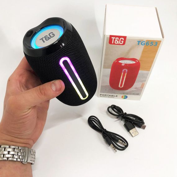Портативная Bluetooth-колонка TG653 USB с ремешком, аккумуляторная колонка для музыки. Цвет: черный | Зображення 5