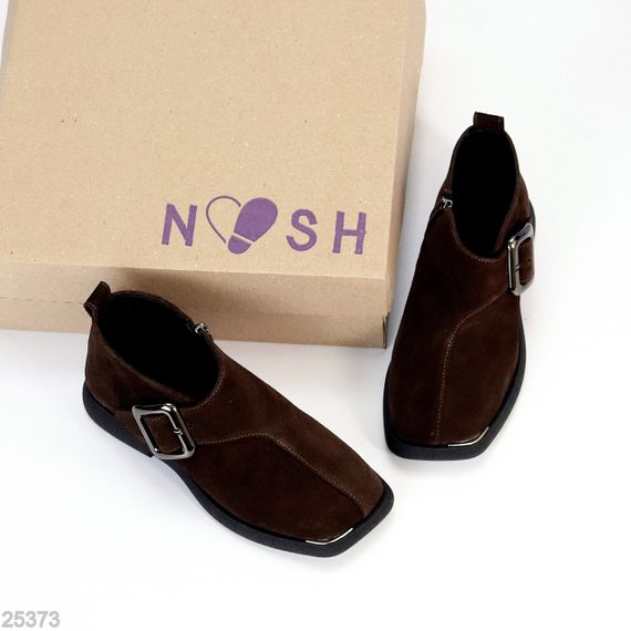 Дизайнерские коричневые туфли натуральная замша квадратный носок | Зображення 5