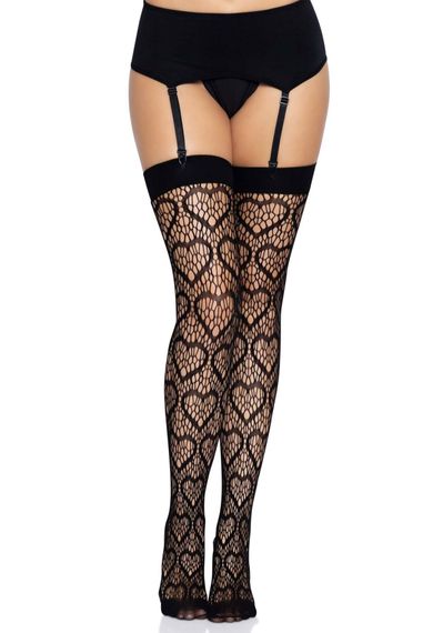 Ажурные чулки с сердечками Leg Avenue Heart Black, one size | Зображення 3