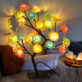 Дерево нічник з різнокольоровими трояндами Led USB Чорне