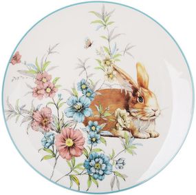 Набір 6 порцелянових тарілок Happy Rabbit Ø27см, круглі з блакитною облямівкою