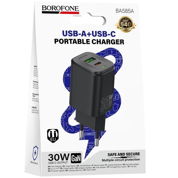 МЗП Borofone BAS85A Star PD30W+QC3.0 (1USB-A/1C) Black | Зображення 1
