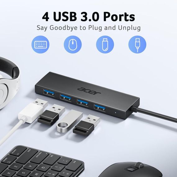 Концентратор Acer 5-в-1 USB 3.0 — розгалужувач / подовжувач із живленням 5V/3A для ноутбука | Зображення 6