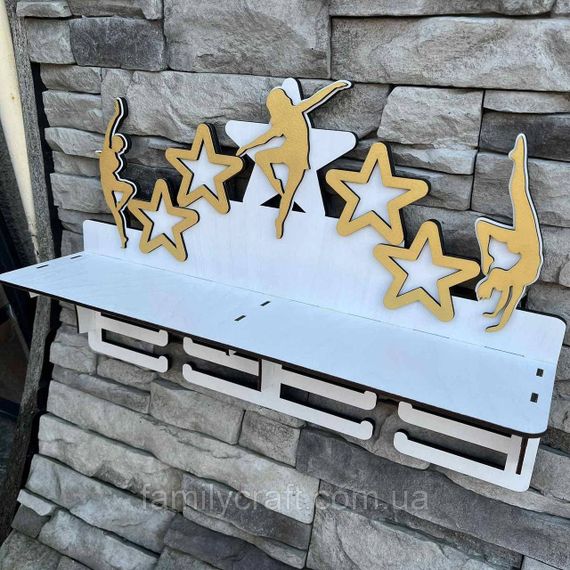 Медальница с полкой для кубков Деревянный держатель для медалей Органайзер для наград танцы | Зображення 3