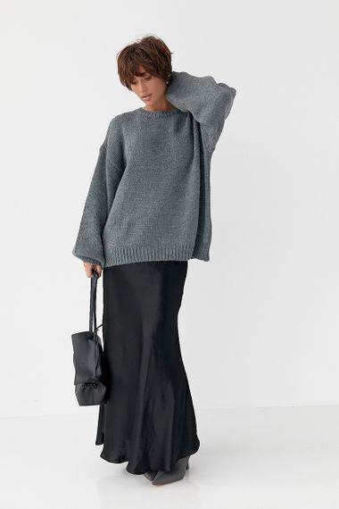 В'язана однотонна кофта з рукавами-ліхткриками - сірий цвет, ONE SIZE (є розміри) | Зображення 2