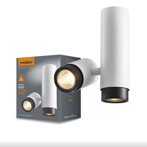 LED Світильник накладний під лампу GU10 поворотній подвійний білий +чорне кільце VL-SPF07-WB Videx