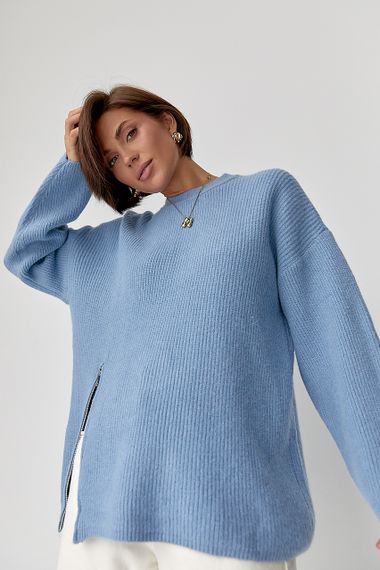 Жіночий вільний в'язаний джемпер - джинс цвет, ONE SIZE (є розміри) | Зображення 4