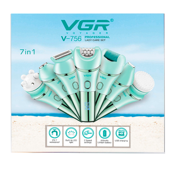 Епілятор VGR 7 в 1 V-756 GREEN, 7 насадок, вологозахист | Зображення 7