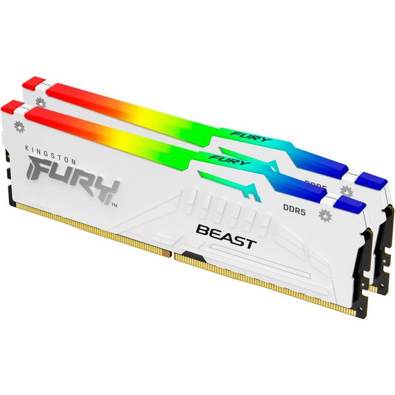 Модуль пам'яті для комп'ютера DDR5 32GB (2x16GB) 5600 MHz FURY Beast White RGB Kingston Fury (ex.HyperX) (KF556C40BWAK2-32) | Зображення 1