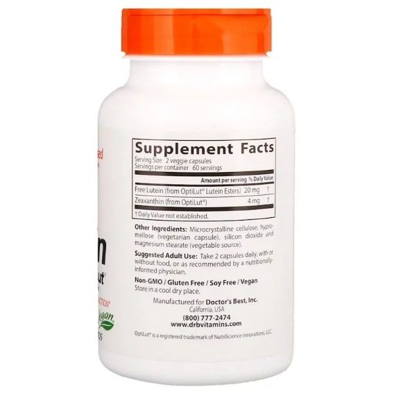 Лютеин Doctor's Best Lutein with OptiLut 10 mg 120 Veg Caps DRB-00143 | Зображення 1
