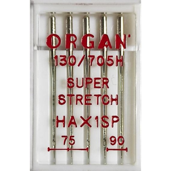 Голки швейні для стрейча, лайкри ORGAN SUPER STRETCH №75/90 пластиковий бокс 5 штук для побутових швейних машин