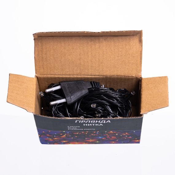 Новорічна кімнатна гірлянда нитка 6 м 50 LED чорний провід Жовтий W50LED6MBY | Зображення 3