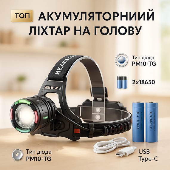 Налобный фонарь с линзой SY-8087-PM10-TG, Фонарь налобный для рыбалки Police для походов на лоб LP-76