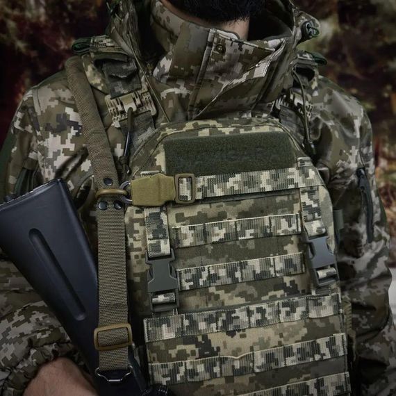 Ремінь одно/двоточковий з гумовим джгутом та карабіном піксель  / олива | Зображення 2