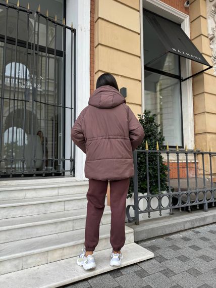 Женская теплая зимняя куртка на кулиске с капюшоном NB24035 цвет коричневый размер 46/48 | Зображення 2