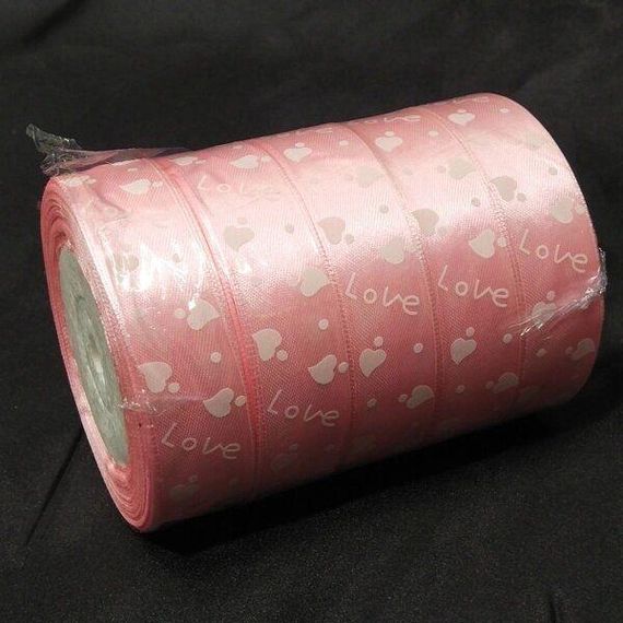 Лента атласная розовая Love 2,5см (23м)  (АЛР2-005) | Зображення 2