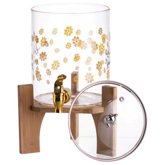 Лимонадница с краном на деревянной подставке 3.6 л стеклянная лимонадница диспенсер для напитков HP-34-17 | Зображення 3