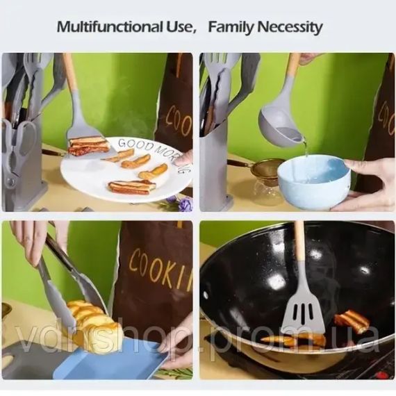 Набор кухонных принадлежностей 19 предметов с двойной подставкой доской набором ножей ZP-0102 | Зображення 5