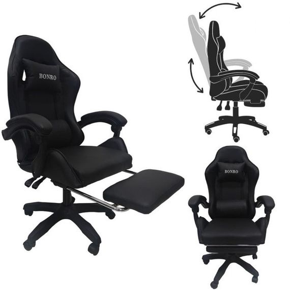 Крісло геймерське Bonro Бонро B-945 чорне з підставкою для ніг (42401105) | Зображення 8