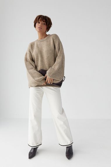 В'язана однотонна кофта з рукавами-ліхткриками - кавовий цвет, ONE SIZE (є розміри) | Зображення 2