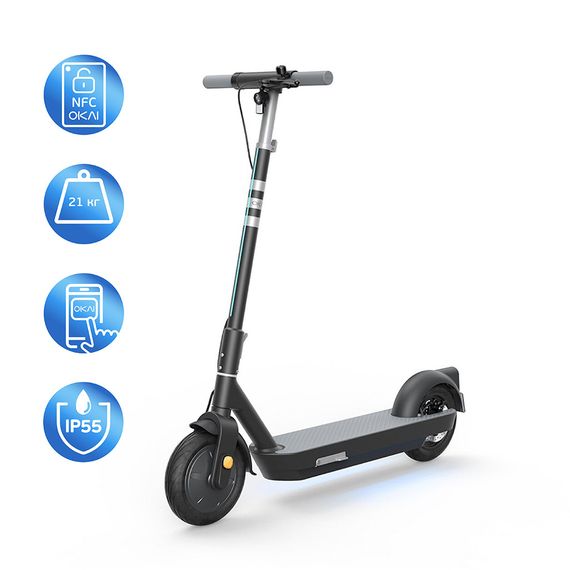 Електросамокат OKAI ES30-NEON PRO Black 10", 350(700)W, 14.7Ah, 80km, 25km\h, 25%, NFC, App, 21kg