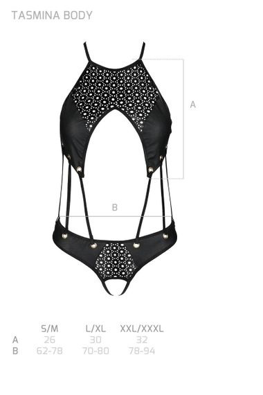 Боді з відкритим доступом Passion TASMINA BODY XXL/XXXL, black, екошкіра, шнурівки, ажурні мережива | Зображення 6
