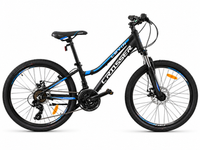 Велосипед горный 24" Crosser Levin рама 12", 21 скорость Shimano, дисковые тормоза, алюминий Синий