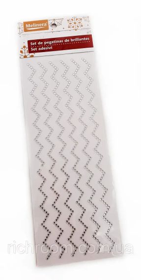 Декоративні стрази на клейовій основі Зиґзаґ, Melinera, сріблясті