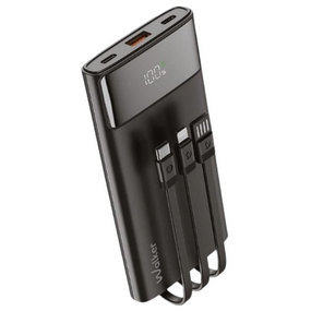 Павербанк 10000 mAh WALKER WB-615 LCD дисплей + кабелі MicroUSB/Type-C/Lightning чорний
