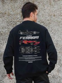 Утеплений оверсайз світшот на флісі з принтом Without Ferrari Black