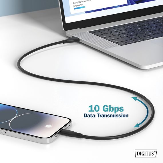 Дата кабель USB-C to USB-C 1.0m USB 3.2 Gen2 10G 100W 4K silicone black Digitus (AK-300342-010-S) | Зображення 6