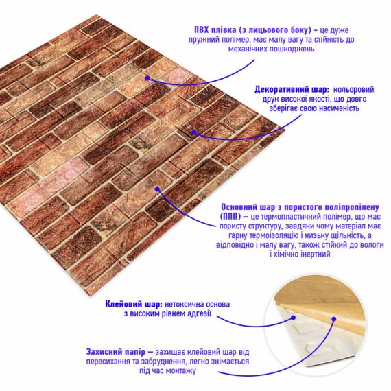 Панель стінова 3D 700мм*770мм*2мм Коричневий SW-00001910 | Зображення 1
