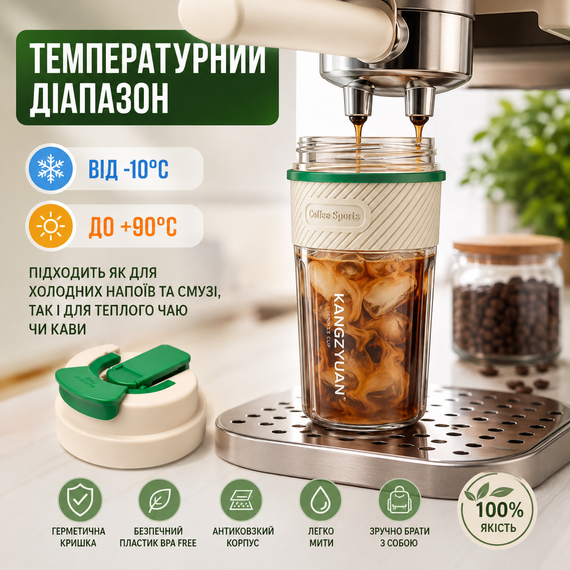 Термокружка KANGZYUAN 550 мл - Белая, из экологичного Тритана (BPA-free) для горячих и холодных напитков | Зображення 3