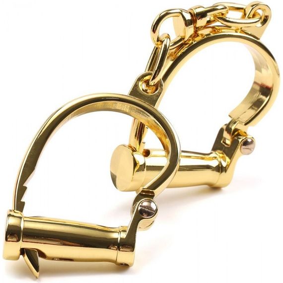 Наручники з коротким ланцюжком, металеві, золоті | Зображення 6