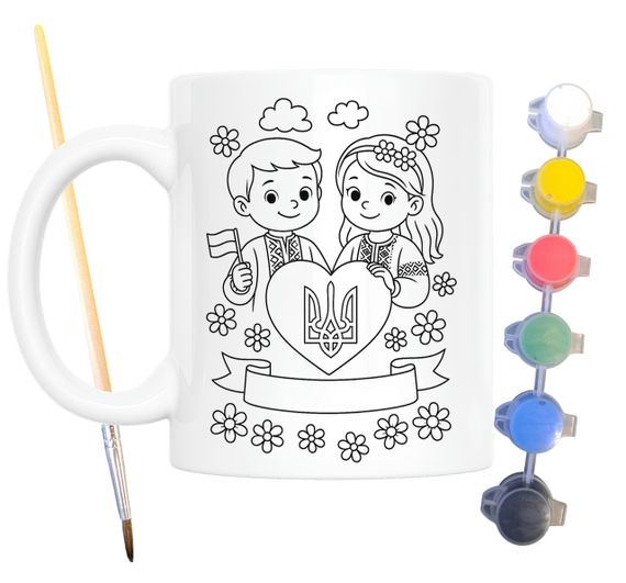 Набор для творчества кружка раскраска Украина в нашем сердце 330 мл белая (КР0147) | Зображення 1